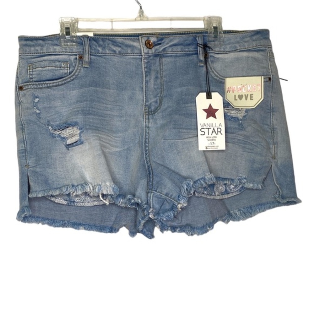 NWT Vanilla Star ‘High Low Shortie’ Distressed Denim Shorts (Size: 17)